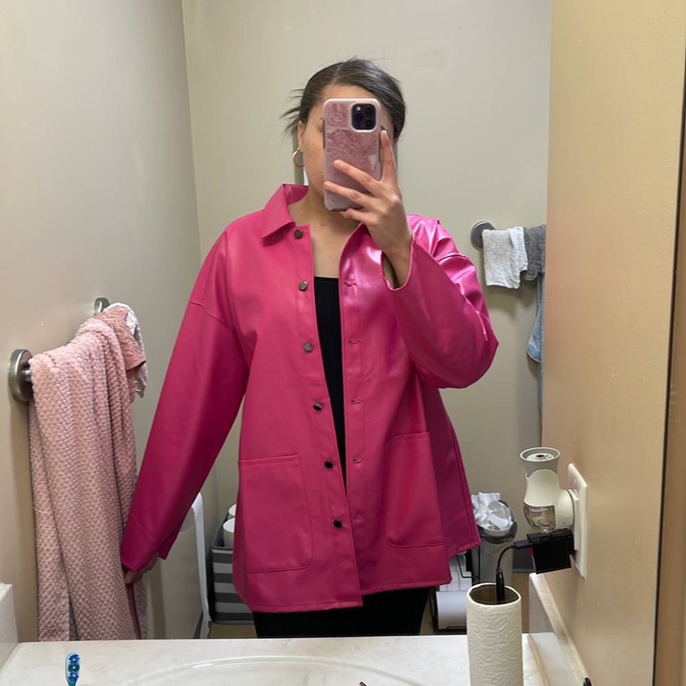 SHEIN Pink Leather Jacket